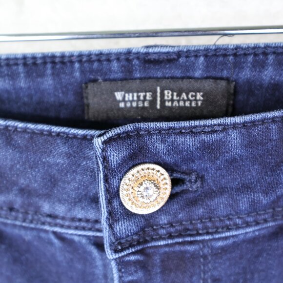 White House Black Market Contour Skinny Flare Jeans Dark Wash Size 8R Long - Picture 3 of 8